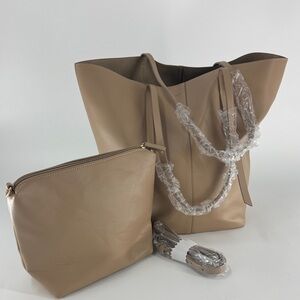 REMI/REID Women’s Elegant Tan Tote and Pouch/Crossbody Set NWT